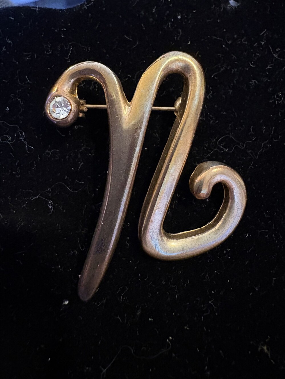 Gold-Tone Aries Zodiac Brooch with Rhinestone Accent